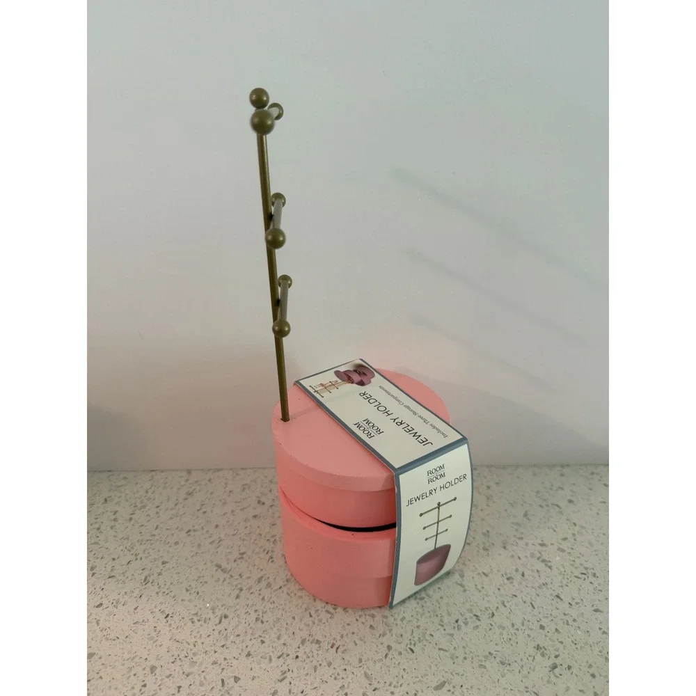 Room 2 Room Pink Jewelry Holder 3 Tier Metal Stand with 3 Storage Compartments
